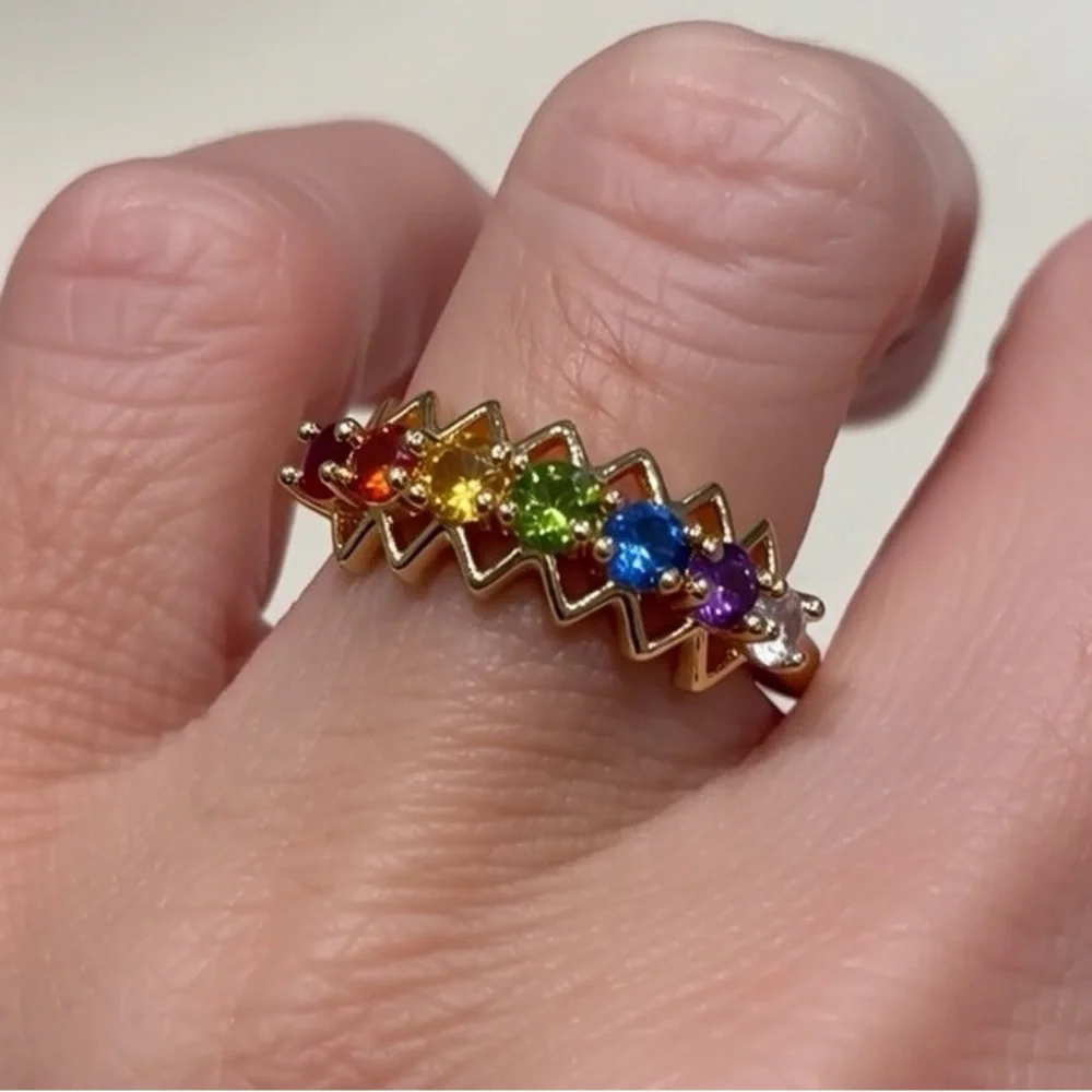 Swarovski Elements Rainbow Crystal Stackable Band Ring, Size 9